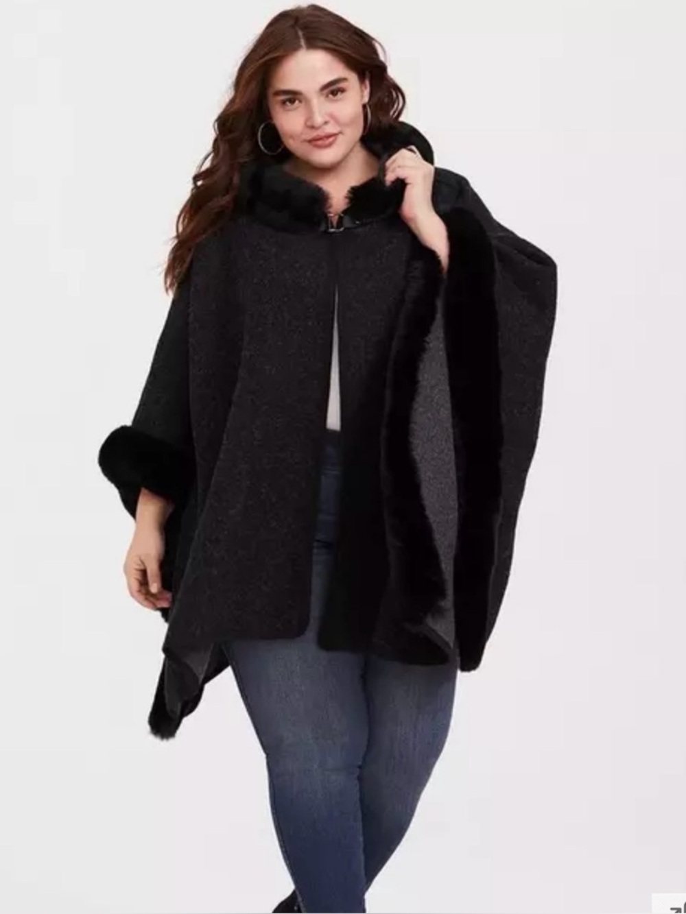 Plus-Size Black Faux-Fur Trim Poncho heavy poncho torrid
